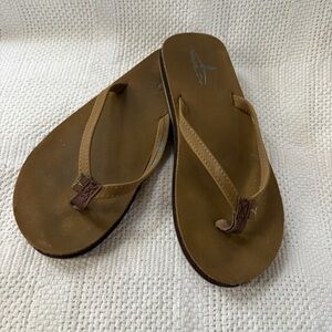 Blue Fin Brown Thong Flip Flop Sandals Leather Strap